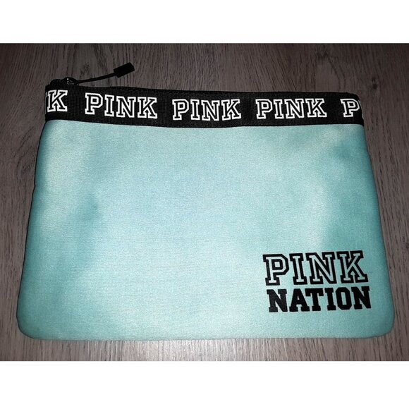 Victoria's Secret PINK Logo Mint Green Makeup Bag Zipper Pouch Cosmetics Case - Picture 1 of 6